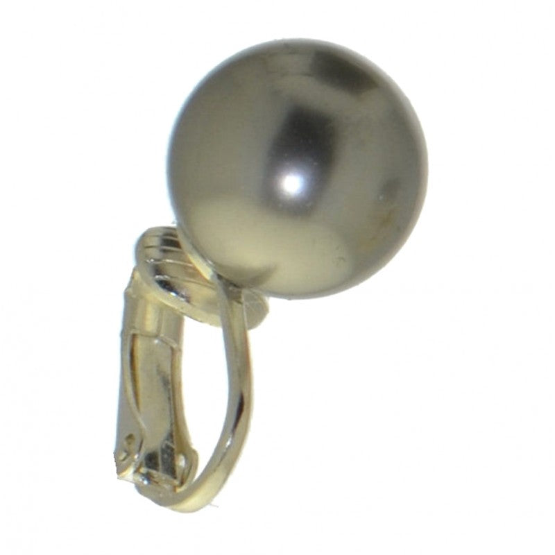 HADRIA 12mm silver plate lt grey faux pearl clip on earrings