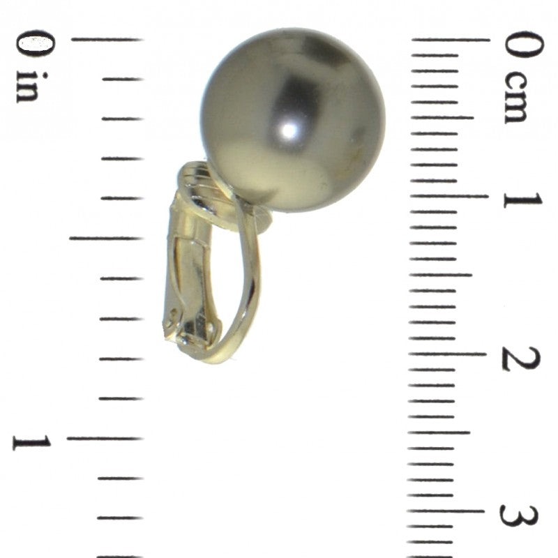 HADRIA 12mm silver plate lt grey faux pearl clip on earrings