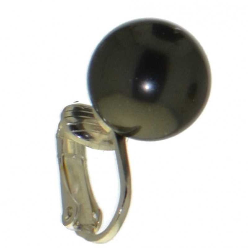 HADRIA 12mm silver plated grey faux pearl clip on earrings