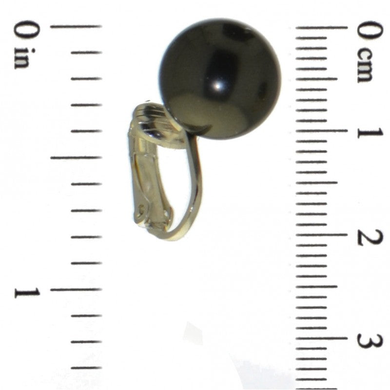 HADRIA 12mm silver plated grey faux pearl clip on earrings