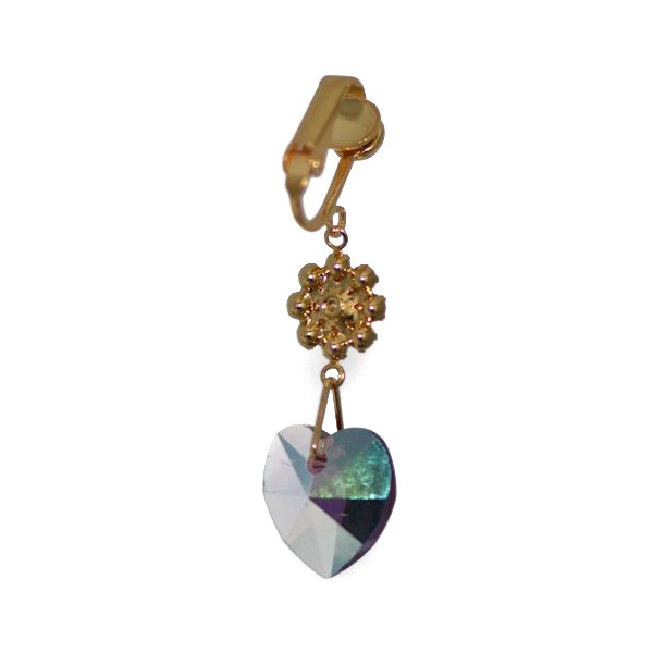 HEARTS & FLOWERS Gold Plated Amethyst Crystal Clip On Earrings