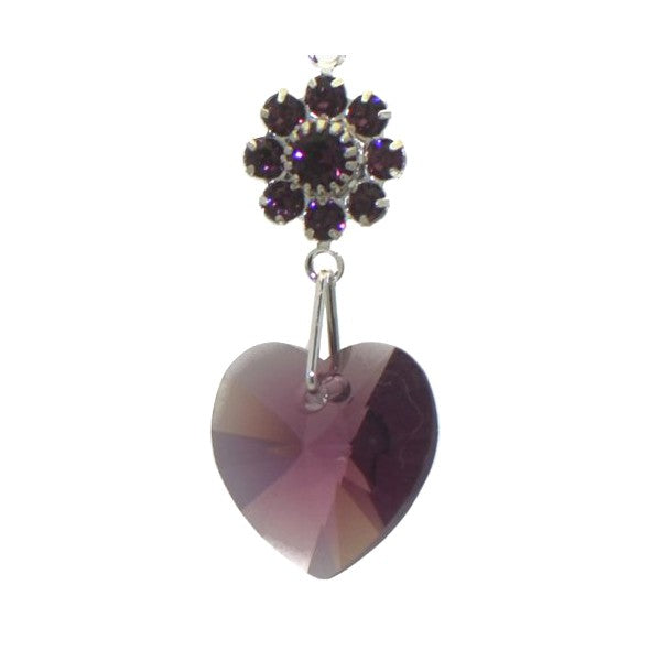 HEARTS And FLOWERS Silver Plated Amethyst Crystal Hook Earrings