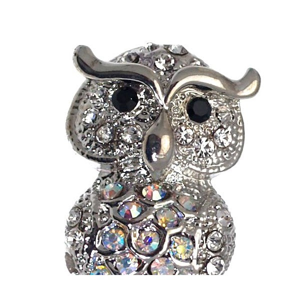 HEDWIG Silver plated Crystal Owl Brooch