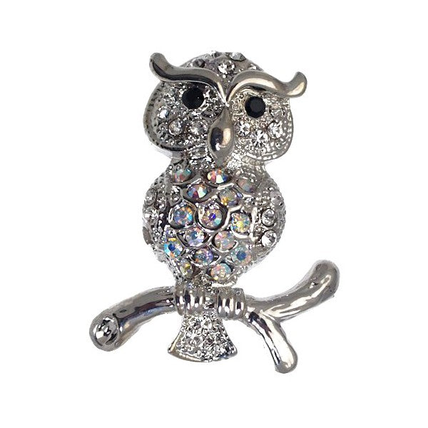 HEDWIG Silver plated Crystal Owl Brooch