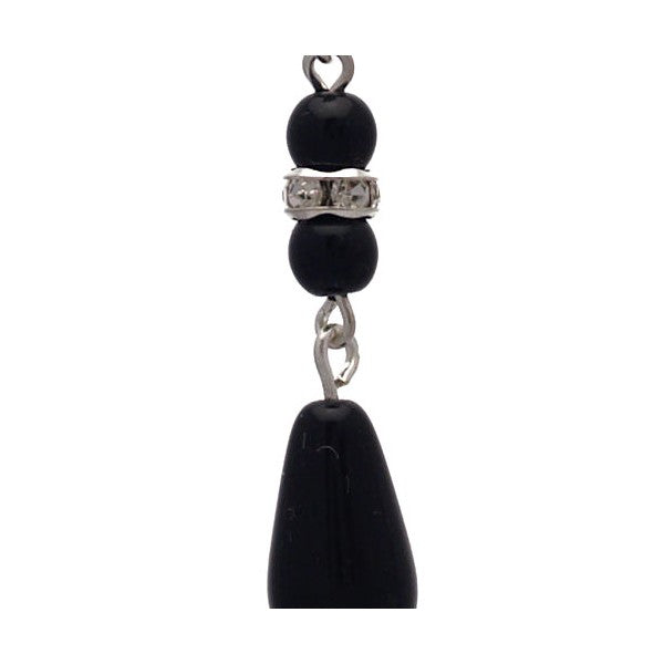 HIGH CLASS Silver tone Black Bead Crystal Hook Earrings