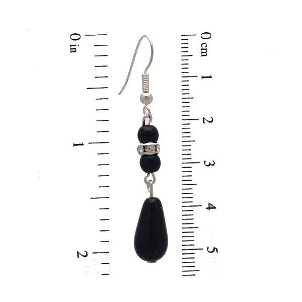 HIGH CLASS Silver tone Black Bead Crystal Hook Earrings