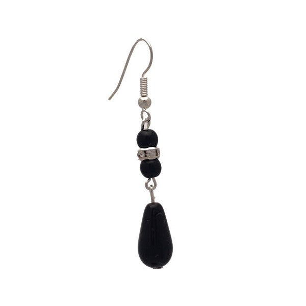 HIGH CLASS Silver tone Black Bead Crystal Hook Earrings
