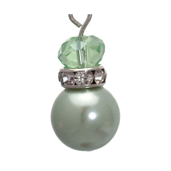 Jenni-Lou Silver Pale Green faux Pearl Crystal Hook Earrings