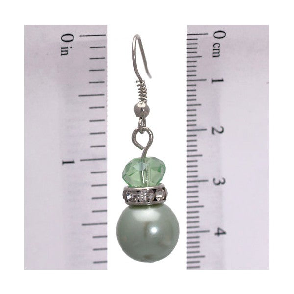 Jenni-Lou Silver Pale Green faux Pearl Crystal Hook Earrings