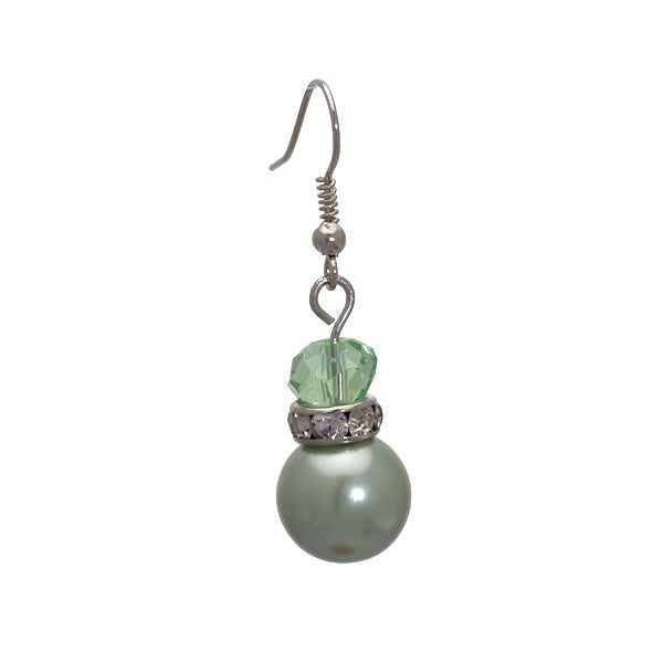 Jenni-Lou Silver Pale Green faux Pearl Crystal Hook Earrings