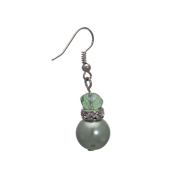 Jenni-Lou Silver Pale Green faux Pearl Crystal Hook Earrings