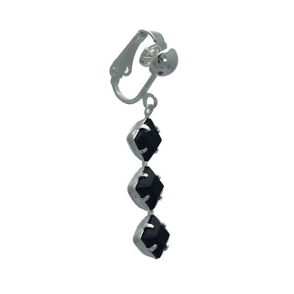 JUNO Silver Plated Jet Crystal Clip On Earrings