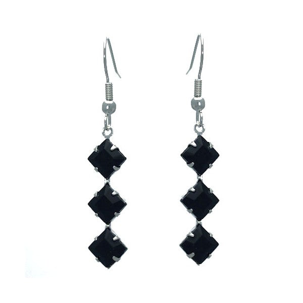 JUNO Silver Plated Jet Crystal Hook Earrings