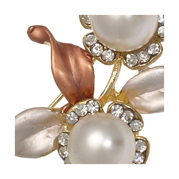 KAGISO Gold tone Peach Crystal faux Pearl Flower Brooch