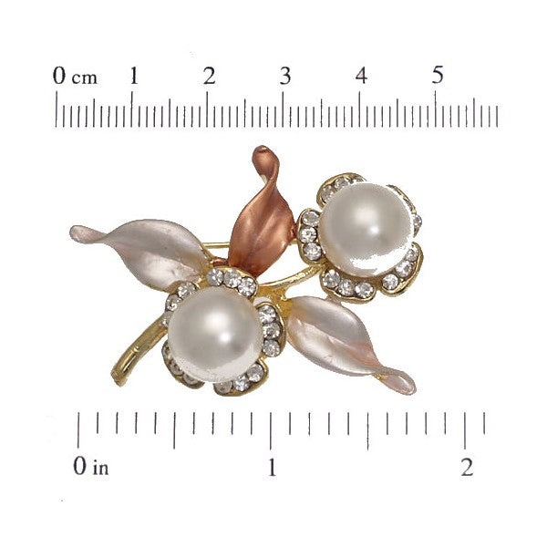 KAGISO Gold tone Peach Crystal faux Pearl Flower Brooch