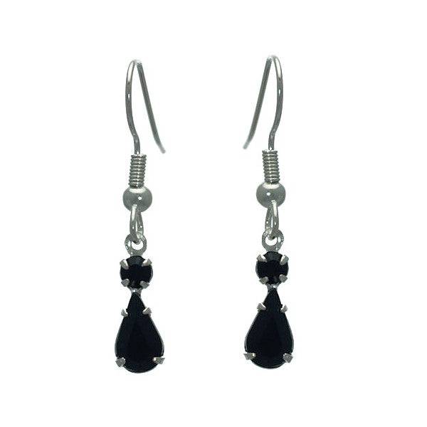 KANDACE Silver Plated Jet Crystal Hook Earrings