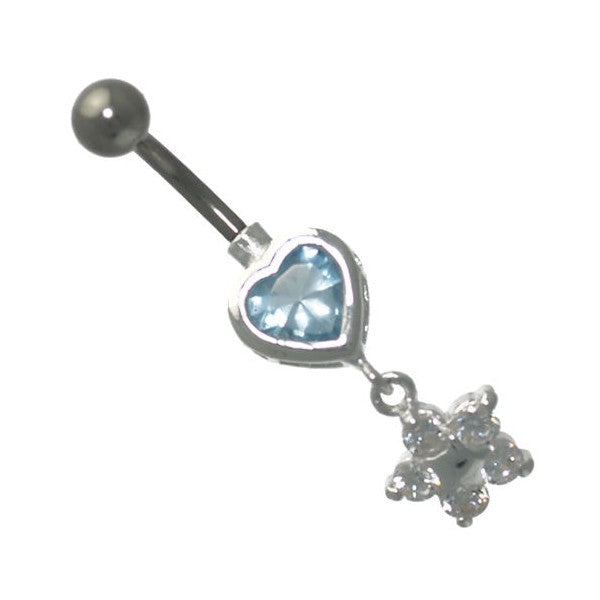 Kandi Turquoise Heart Crystal Star Sterling Silver Belly Bar