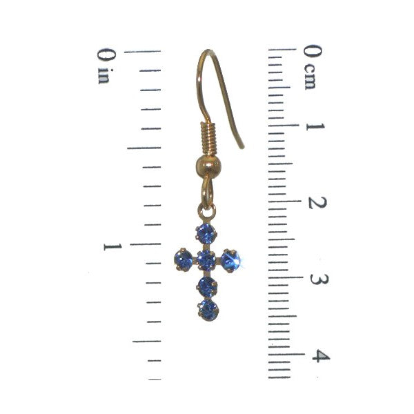 LA CROIX Gold Plated Sapphire Blue Crystal Cross Hook Earrings