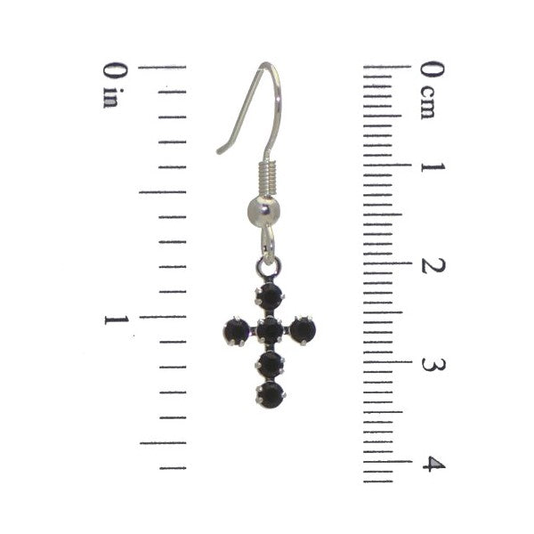 LA CROIX Silver Plated Jet Crystal Cross Hook Earrings
