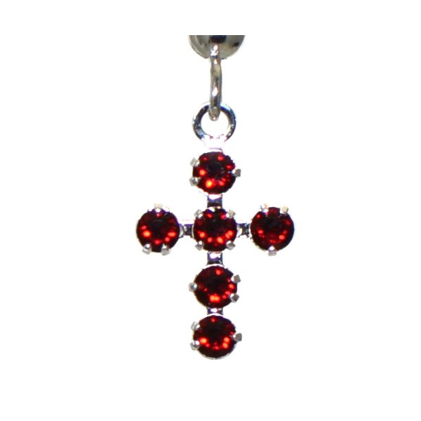 LA CROIX Silver Plated Siam Crystal Cross Hook Earrings