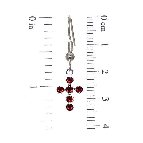 LA CROIX Silver Plated Siam Crystal Cross Hook Earrings