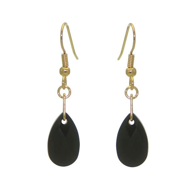 LA POIRE Gold Plated Jet Crystal Hook Earrings
