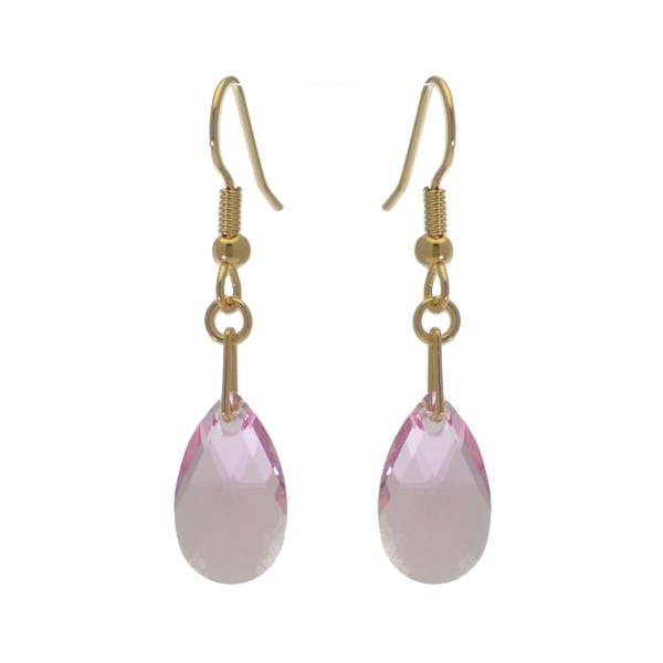 LA POIRE Gold Plated Light Rose Crystal Hook Earrings