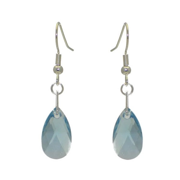 LA POIRE Silver Plated Aquamarine Crystal Hook Earrings