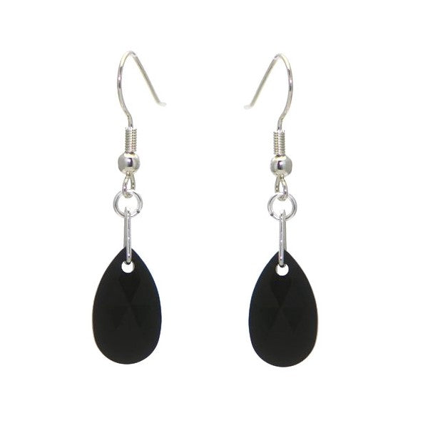 LA POIRE Silver Plated Jet Crystal Hook Earrings