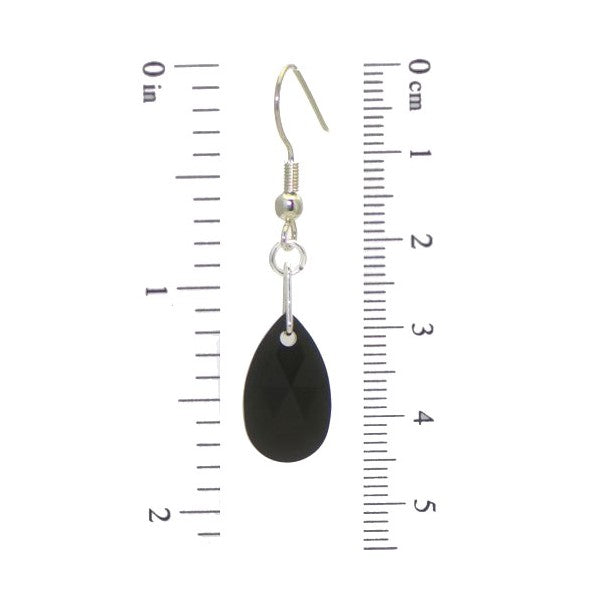 LA POIRE Silver Plated Jet Crystal Hook Earrings
