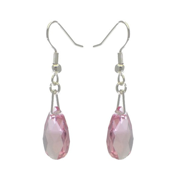LA POIRE Silver Plated Light Rose Crystal Hook Earrings