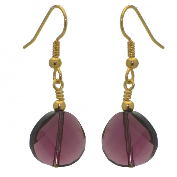 LE TWIST Gold Plated Amethyst Crystal Hook Earrings