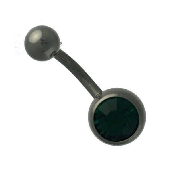 Lila Surgical Steel Emerald Crystal Belly Bar