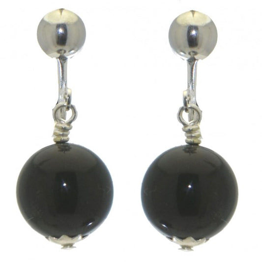 LINDSEY 12mm Silver Plated Black Clip On Earrings