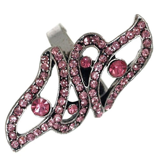 MARIANA Silver tone Pink Crystal Adjustable Fashion Ring