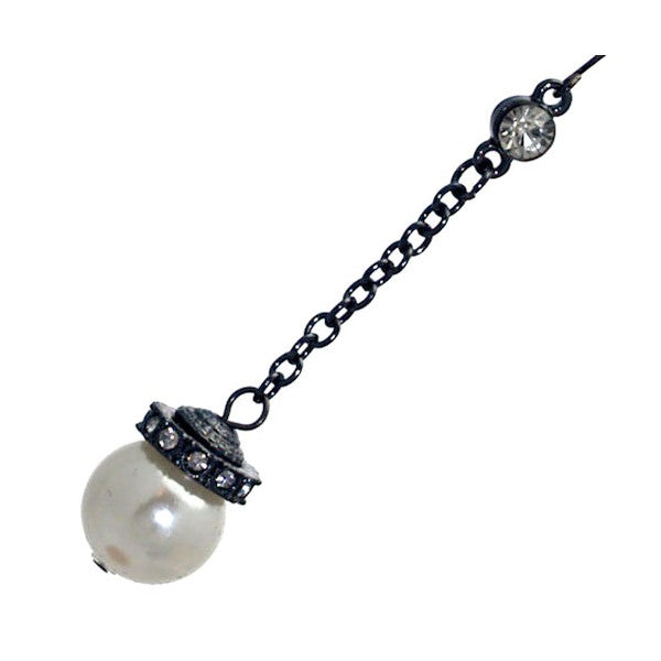 Marvella Hematite Crystal faux Pearl Hook Earrings