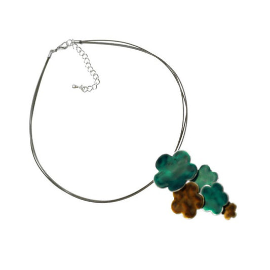 Mimosa Silver tone Turquoise Brown Multi Wire Choker Necklace