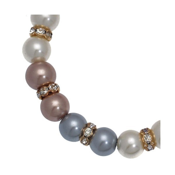 MONALISA Gold tone Cream Grey Beige faux Pearl Elasticated Heart Bracelet