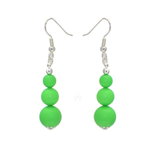 NEON GREEN Silver Plated Crystal Pearl Hook Earrings
