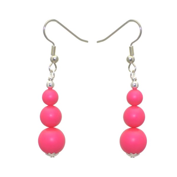 NEON PINK Silver Plated Crystal Pearl Hook Earrings