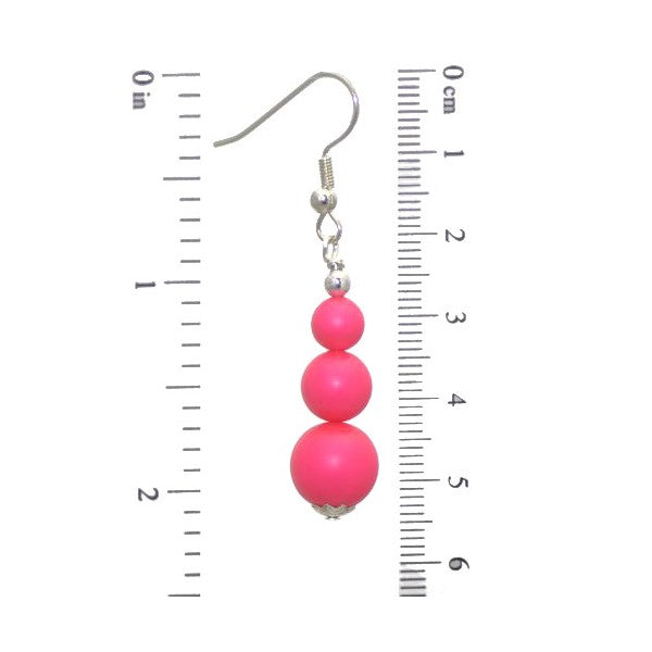 NEON PINK Silver Plated Crystal Pearl Hook Earrings