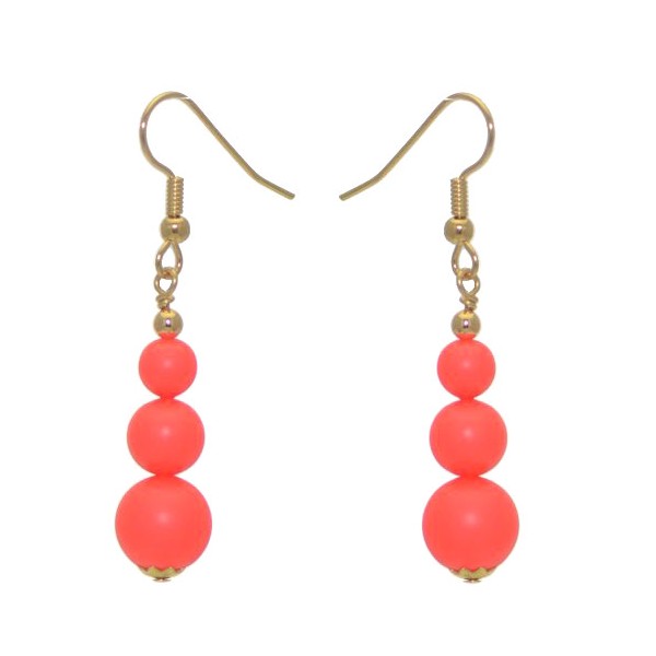 NEON RED Gold Plated Crystal Pearl Hook Earrings