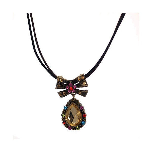 Nonchalant Multi Coloured Crystals Black Cord Necklace