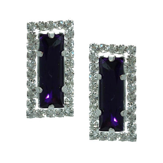 Nydia Silver tone Amethyst Crystal Clip On Earrings
