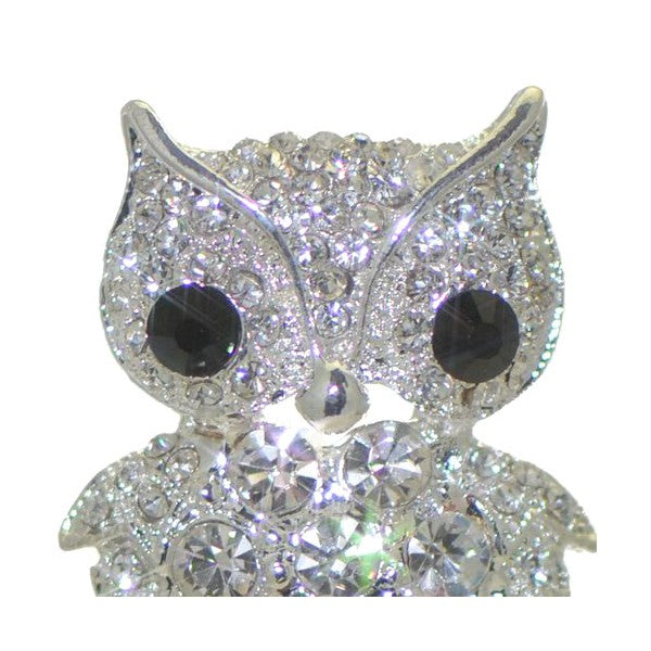 OLLIE Silver tone Crystal Owl Brooch