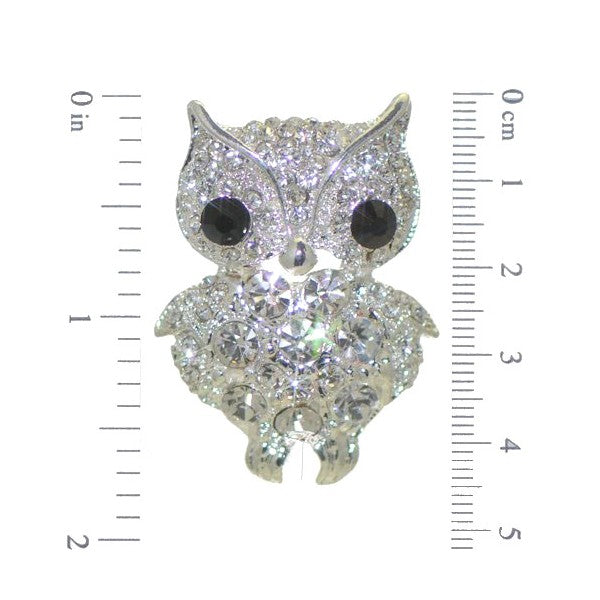 OLLIE Silver tone Crystal Owl Brooch