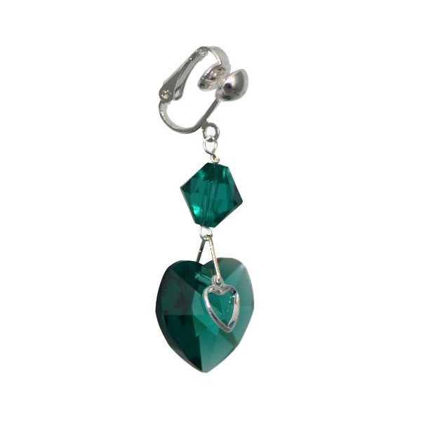 PASSION Silver Plated Emerald Crystal Clip On Earrings