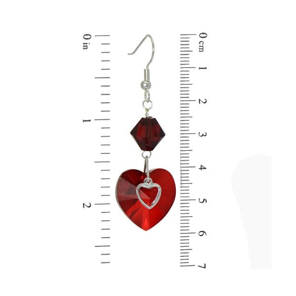 PASSION Silver Plated Siam Crystal Heart Hook Earrings