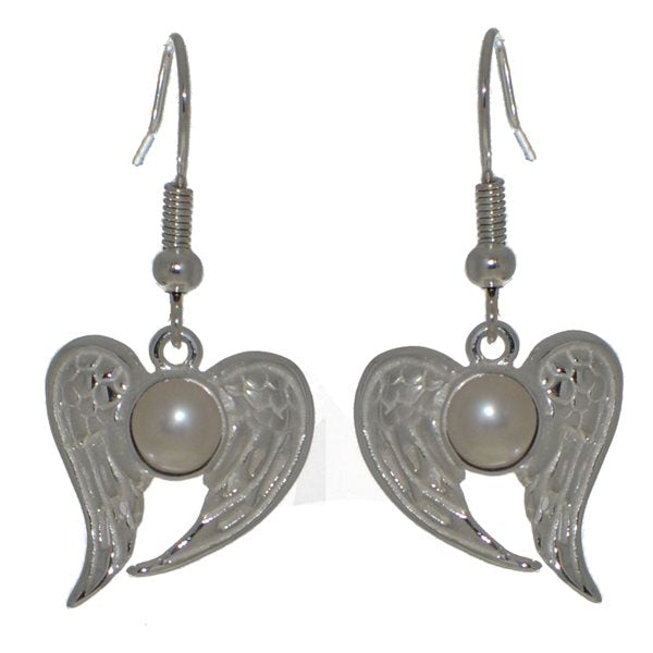 PEARL ANGEL silver plated freshwater pearl angel wings hook earrings by VIZ