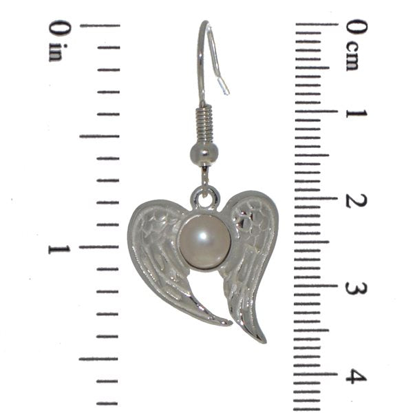 PEARL ANGEL silver plated freshwater pearl angel wings hook earrings by VIZ